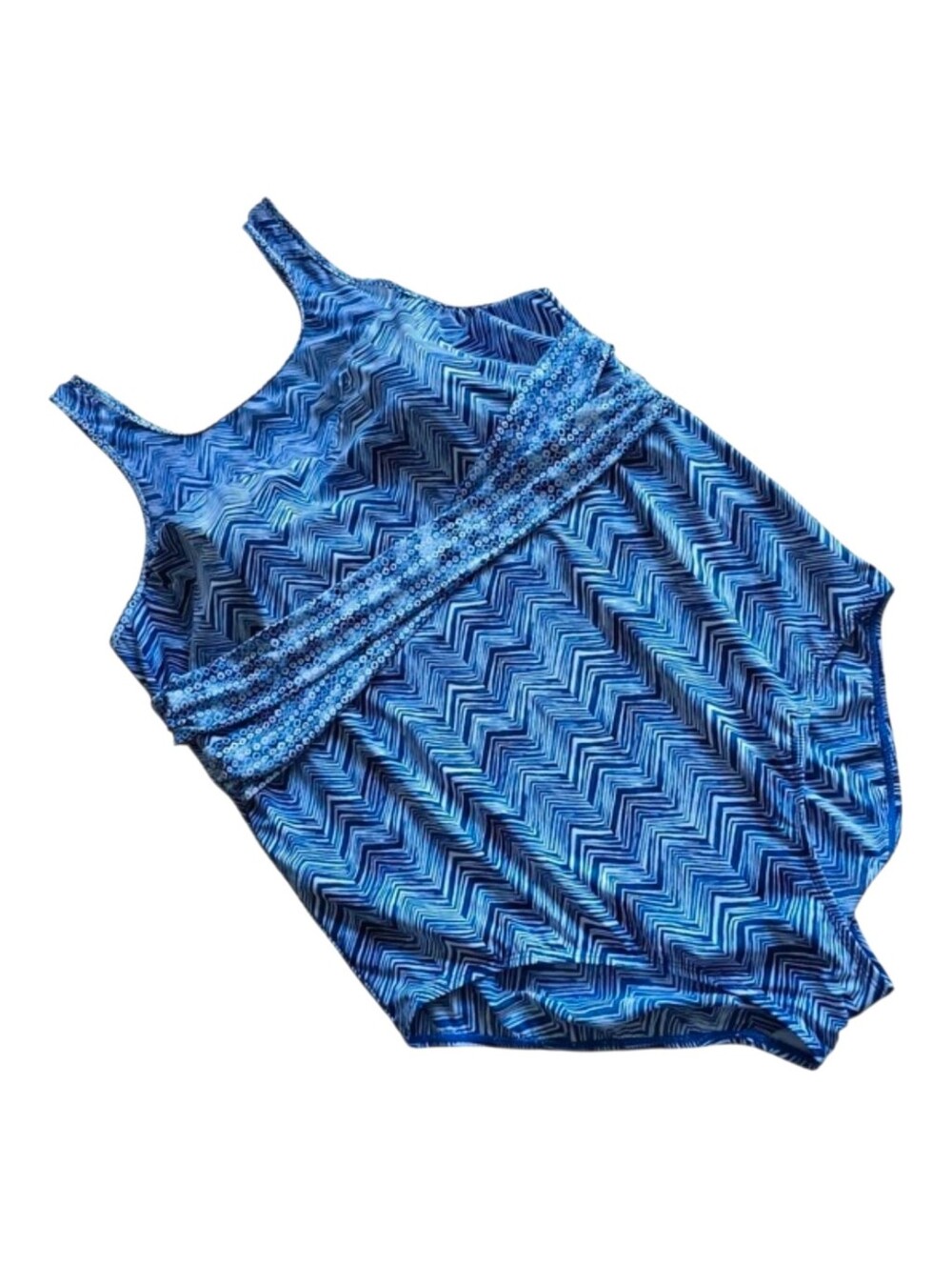 Christina Women's Blue White Chevron One Piece Swimsuit Scoop Neck Lined 3X
